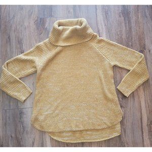 It's Our Time - Cowl Neck Sweater - sz L - Yellow/White -Round Hem -Waffle Knit